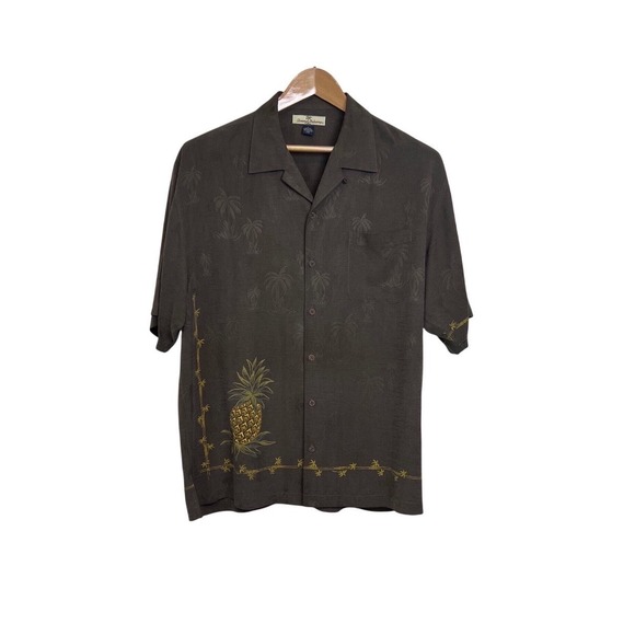 Tommy Bahama Other - Vintage Tommy Bahama Button Up Mens L Brown Silk Pineapple Embroidered Shirt G01